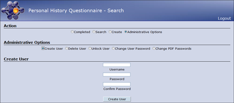 admin options create user